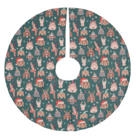 犬のクリスマスパターン ブラッシュドポリエステルツリースカート