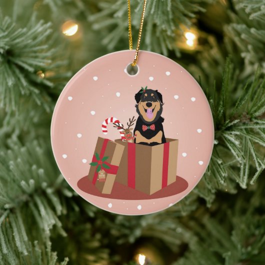 犬のクリスマスプレゼント セラミックオーナメント (ツリー)