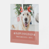 犬のクリスマスモダン写真ハッピーPawlidays ガラスオーナメント (正面左)