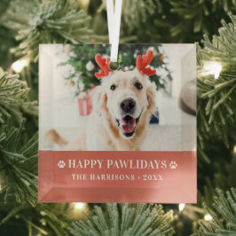 犬のクリスマスモダン写真ハッピーPawlidays ガラスオーナメント