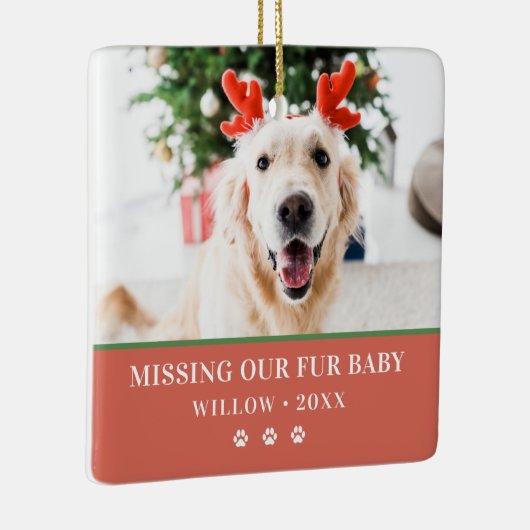 犬のクリスマスモダン写真ハッピーPawlidays セラミックオーナメント (右)