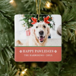 犬のクリスマスモダン写真ハッピーPawlidays セラミックオーナメント