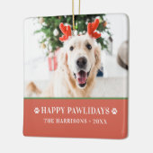 犬のクリスマスモダン写真ハッピーPawlidays セラミックオーナメント (左)