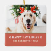 犬のクリスマスモダン写真ハッピーPawlidays セラミックオーナメント (正面)