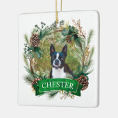 犬のクリスマスリース セラミックオーナメント (左)