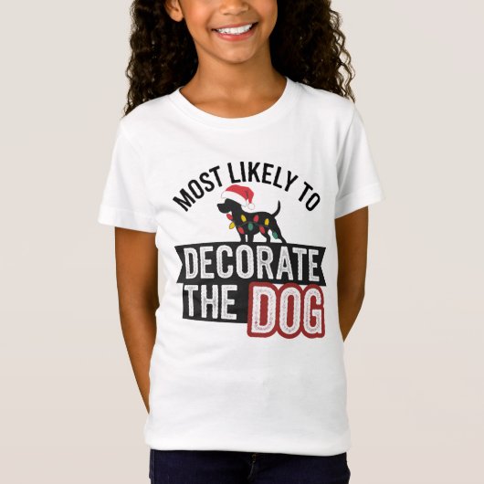 🐶犬のクリスマス飾に最も可能性が高おもしろいい Tシャツ (正面)
