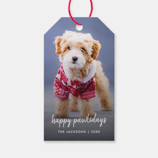 犬のクリスマス |可愛モダンい子犬の幸せな休日 ギフトタグ (正面)