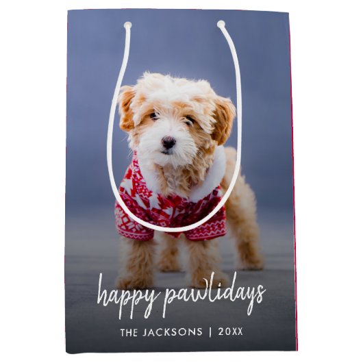 犬のクリスマス |可愛モダンい子犬の幸せな休日 ミディアムペーパーバッグ (正面)