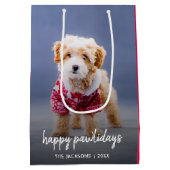 犬のクリスマス |可愛モダンい子犬の幸せな休日 ミディアムペーパーバッグ (裏面)