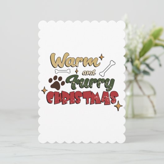 犬のクリスマス – 暖かい&毛皮のクリスマス サンキューカード (スタンド正面)