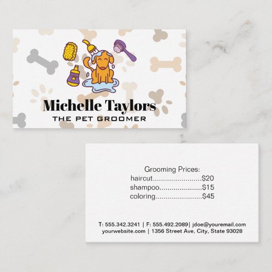 犬のクリーニング | 犬の前足のボーンパターン 名刺 (正面/裏面)