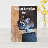 犬のクールハッピーバースデー カード (黄色い花)