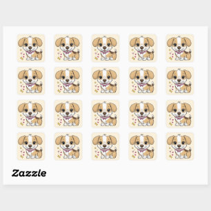 犬のクール子犬の動物ペット漫画の誕生日 スクエアシール