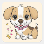 犬のクール子犬の動物ペット漫画の誕生日 スクエアシール (正面)
