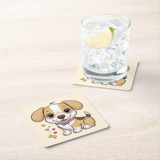 犬のクール子犬の動物ペット漫画の誕生日 スクエアペーパーコースター (インサイチュ)