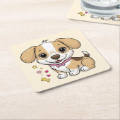 犬のクール子犬の動物ペット漫画の誕生日 スクエアペーパーコースター (アングル)