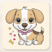 犬のクール子犬の動物ペット漫画の誕生日 スクエアペーパーコースター (正面)