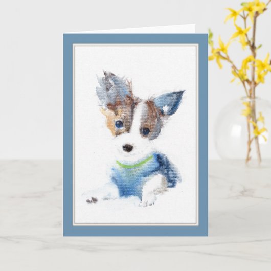 犬のグリーティングカードを破る カード (黄色い花)