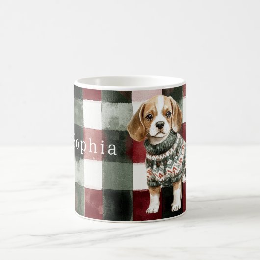 犬のグリーンセーター クリスマス コーヒーマグカップ (中央)