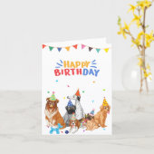 犬のグループはパーティーハッピーバースデー カード (黄色い花)