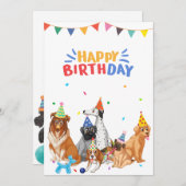 犬のグループはパーティーハッピーバースデー シーズンカード (正面/裏面)