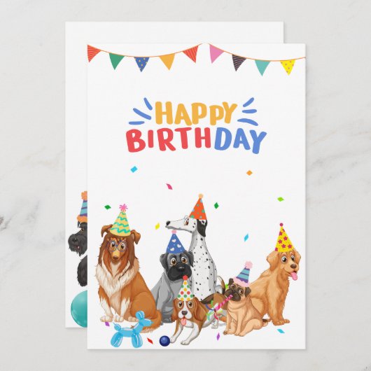 犬のグループはパーティーハッピーバースデー シーズンカード (正面/裏面)