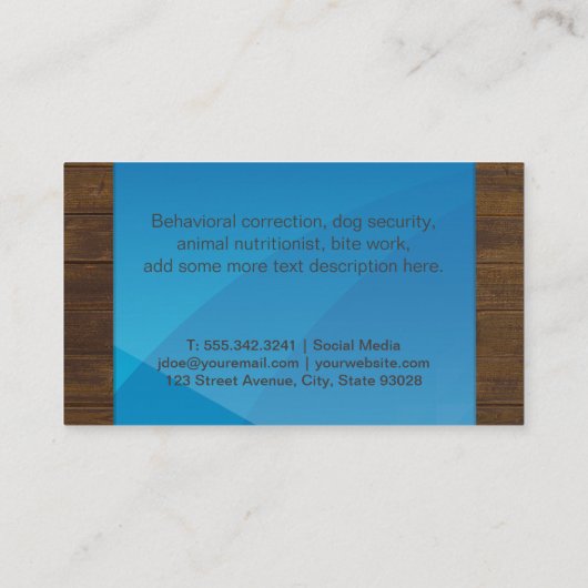 犬のグループ |青い幾何学模様の木のトリム 名刺 (裏面)