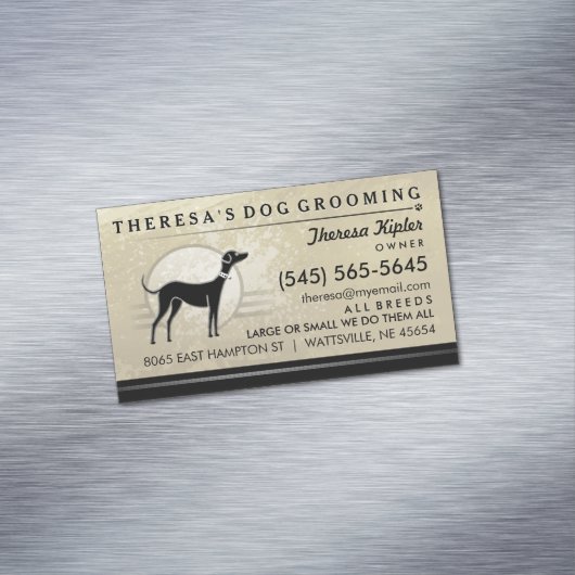 犬のグルーミングの金ゴールドの渦巻の黒の磁石の名刺 マグネット名刺 (インサイチュ)