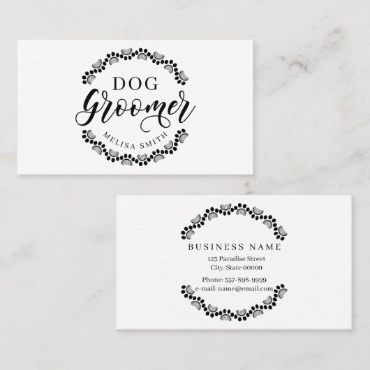 犬のグルーミングを円で編集可能な色の形に 名刺 (正面/裏面)