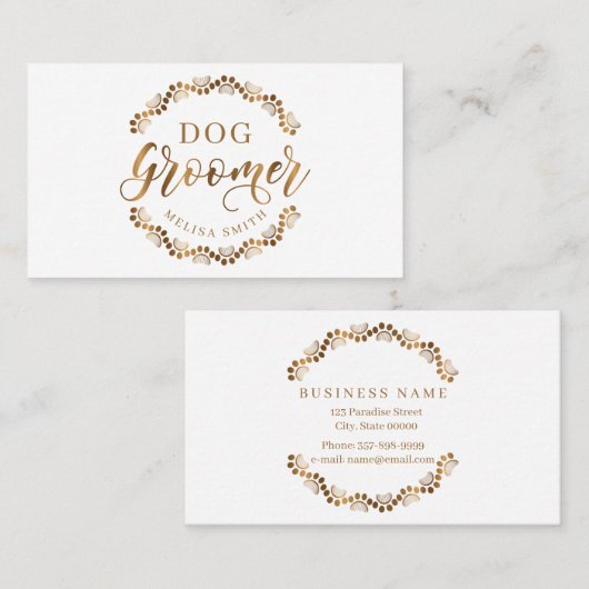 犬のグルーミングを円の形にした金ゴールド 名刺 (正面/裏面)