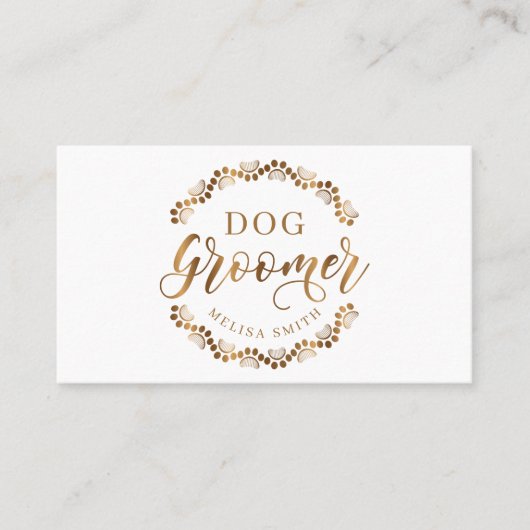 犬のグルーミングを円の形にした金ゴールド 名刺 (正面)