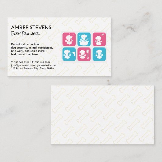 犬のグルーミングアイコン |犬の骨パターン 名刺 (正面/裏面)