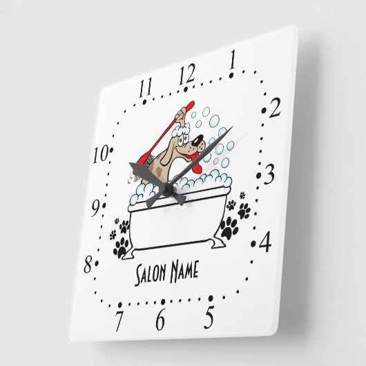 犬のグルーミングウォールクロック スクエア壁時計 (傾斜)