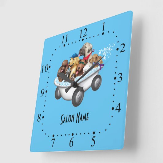 犬のグルーミングウォールクロック スクエア壁時計 (傾斜)