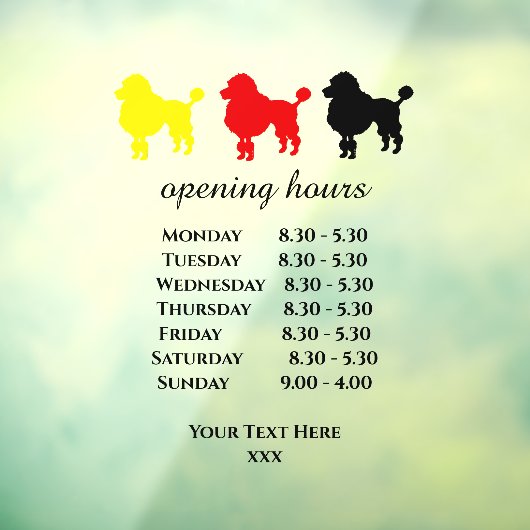 犬のグルーミングサロンの開館時間枠の固定 ウィンドウサイン (シート3)