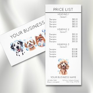 犬のグルーミングサービスの価格表 ラックカード