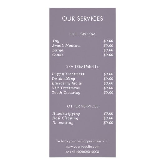 犬のグルーミングサービス価格一覧ラックカード ラックカード (裏面)