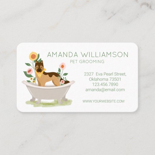 犬のグルーミングドイツのシャパード犬のバスタブ 名刺 (正面)