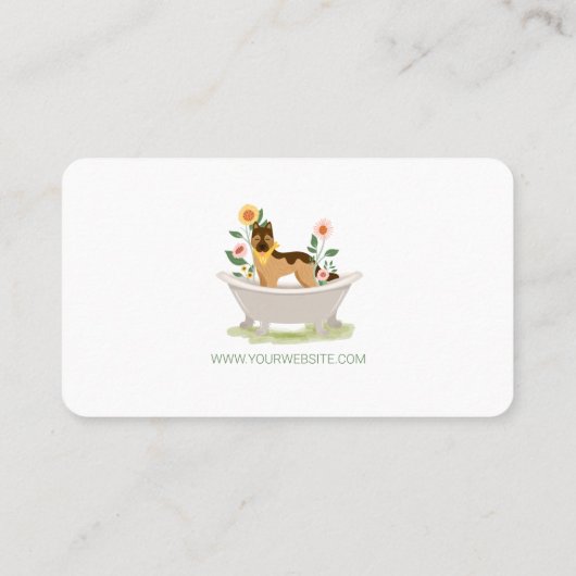 犬のグルーミングドイツのシャパード犬のバスタブ 名刺 (裏面)