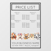 犬のグルーミングフラワーウォーターカラーサービスの価格表 ウィンドウサイン (シート)