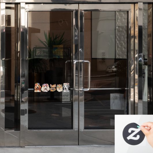 犬のグルーミングフラワーウォーターカラーサービスの価格表 ウィンドウサイン (オフィスドア)