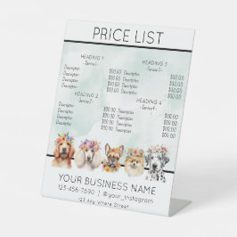 犬のグルーミングフラワーウォーターカラーサービスの価格表 台座サイン