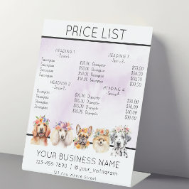 犬のグルーミングフラワーウォーターカラーサービスの価格表 台座サイン