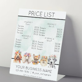 犬のグルーミングフラワーウォーターカラーサービスの価格表 台座サイン