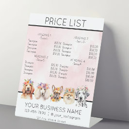 犬のグルーミングフラワーウォーターカラーサービスの価格表 台座サイン