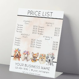 犬のグルーミングフラワーウォーターカラーサービスの価格表 台座サイン