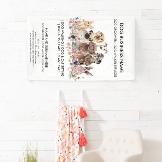 犬のグルーミングブティックペットシッターのウォーカー事業 横断幕 (インサイチュ)