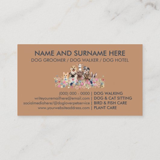犬のグルーミングブティックペットシッターの子犬のウォーカー 名刺 (裏面)
