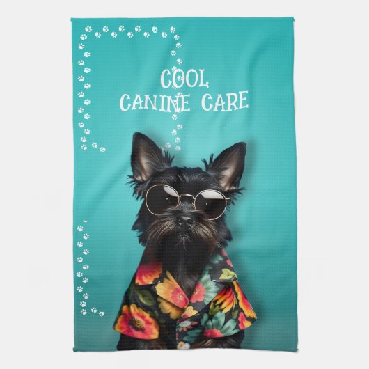 犬のグルーミングポープリントタオル キッチンタオル (縦)