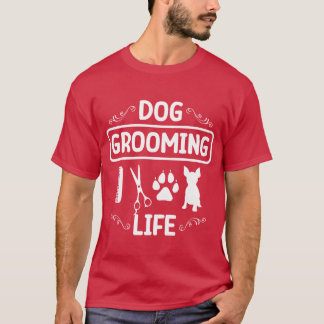 犬のグルーミングライフファーアーティストドッグトリマーギフトファミリー Tシャツ